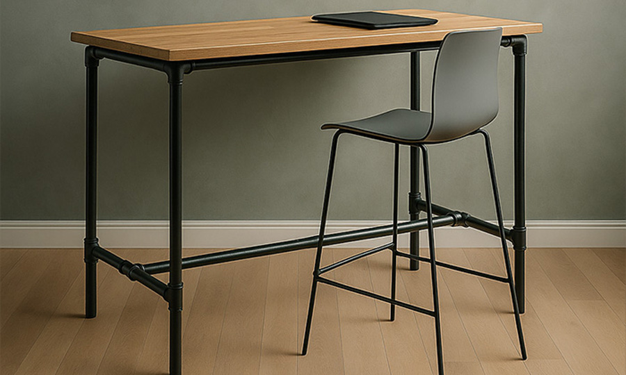 Skrivbord med beslag i svart anodiserat stål byggsats