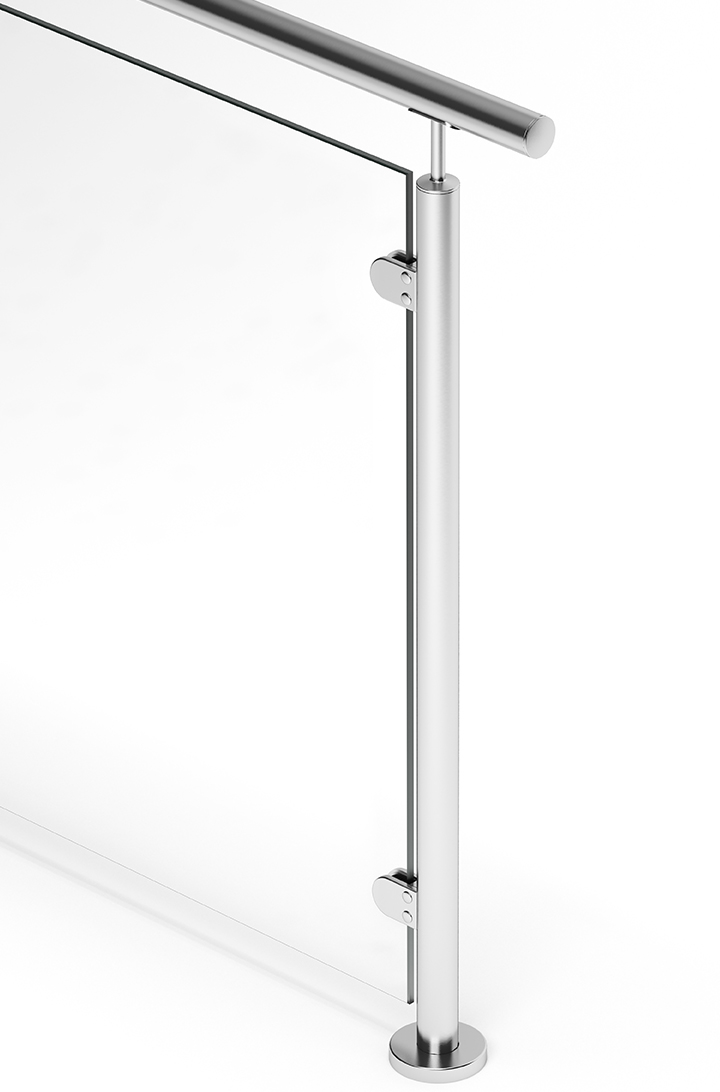 Inoxa X-Line - glasräcke med runda stolpar med handledare på balkong