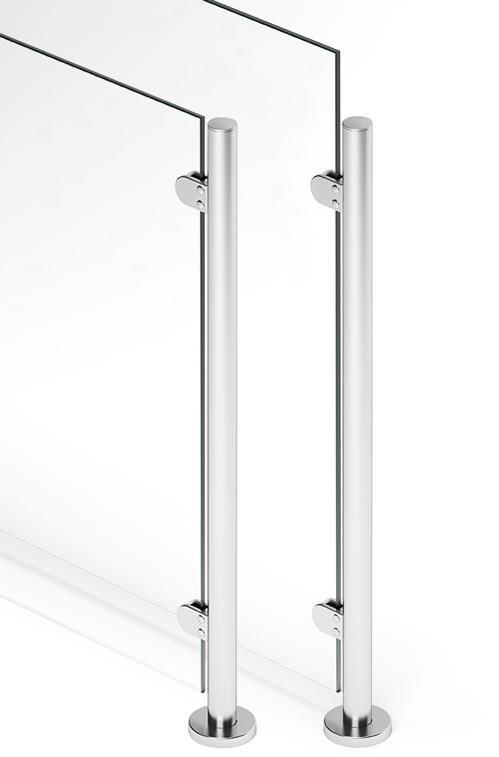 Inoxa X-Line - glasräcke med runda stolpar utan handledare på balkong