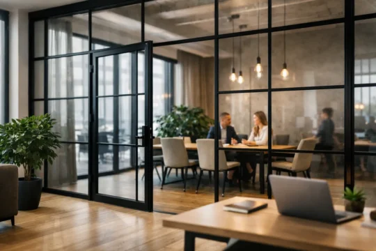 Kontorstrender med industriglasväggar 2026