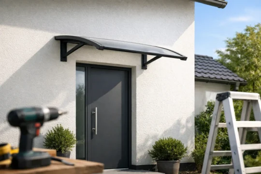 Montera skärmtak över ytterdörr rätt